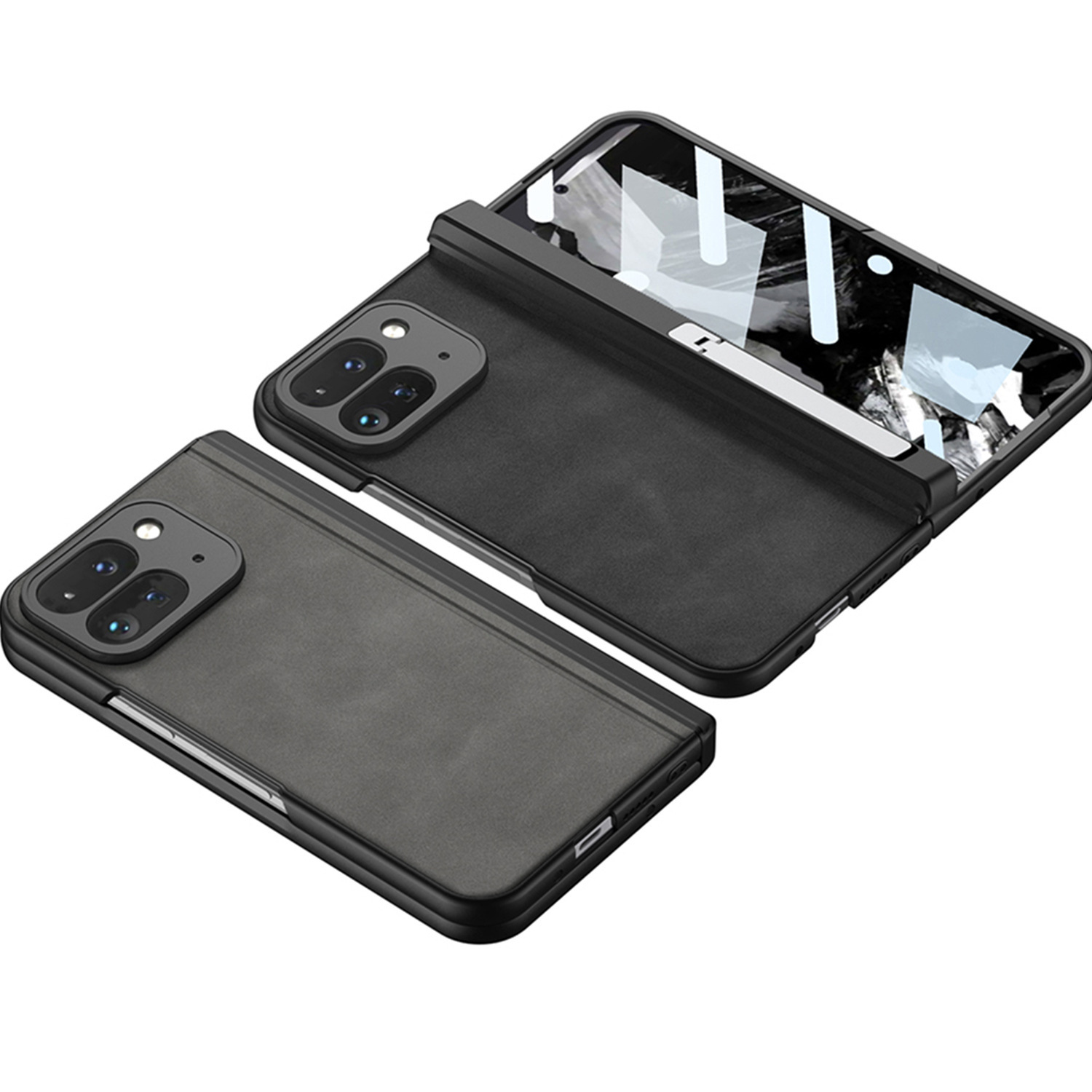 Compatible Google Pixel 9 Pro Fold phone case, vegan leather, magnetic hinge, stand, full-coverage protective case.