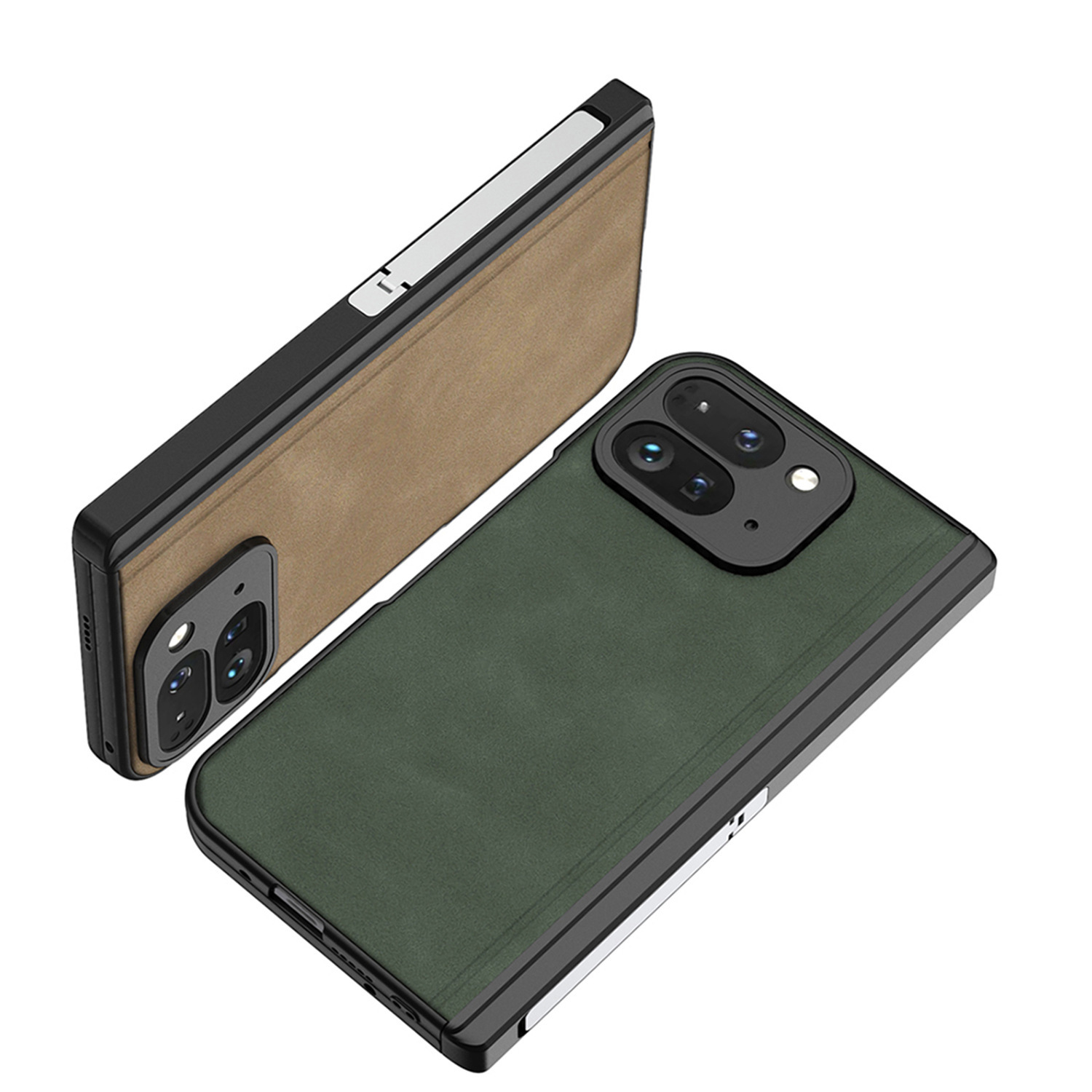 Compatible Google Pixel 9 Pro Fold phone case, vegan leather, magnetic hinge, stand, full-coverage protective case.