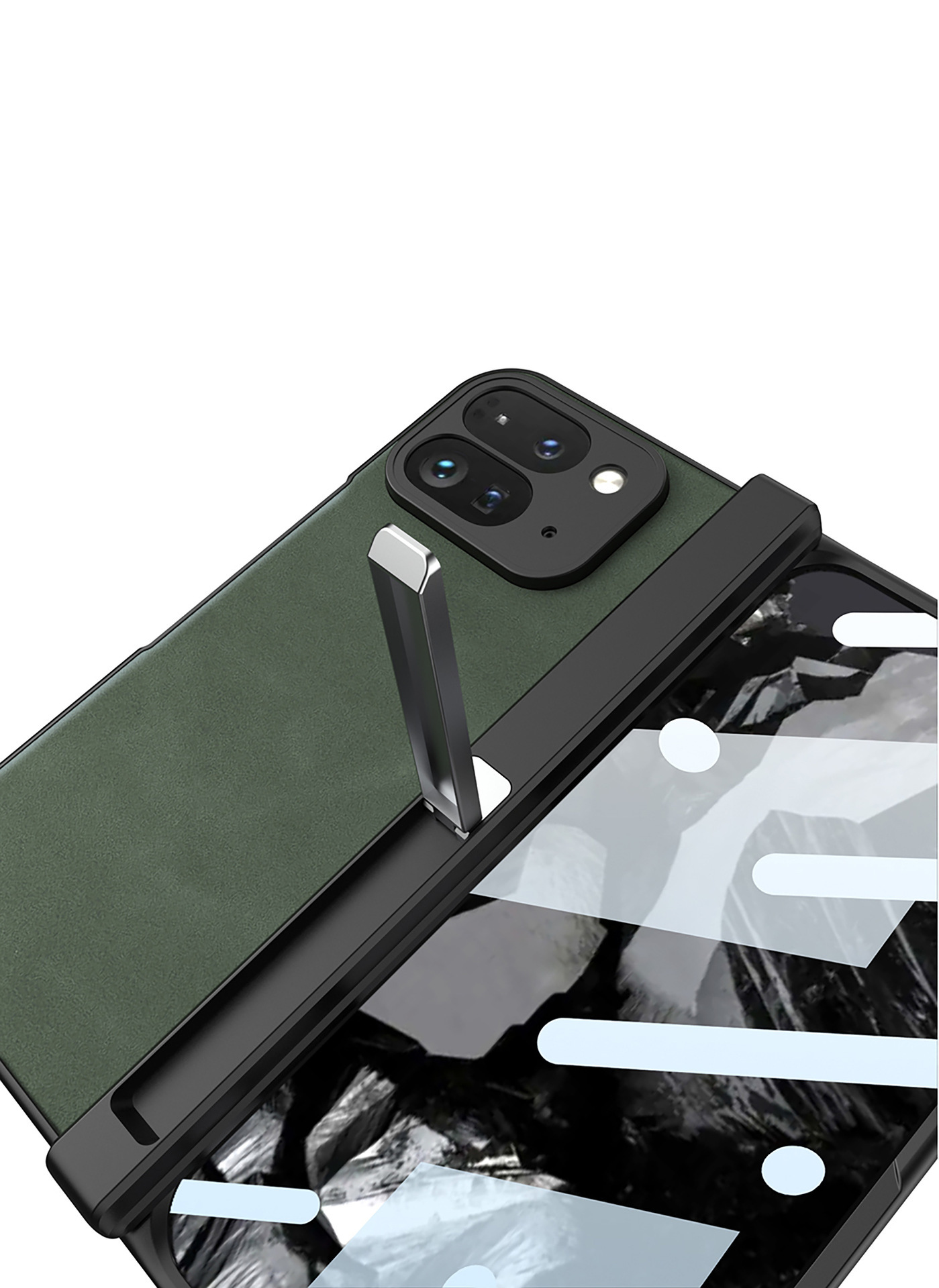 Compatible Google Pixel 9 Pro Fold phone case, vegan leather, magnetic hinge, stand, full-coverage protective case.
