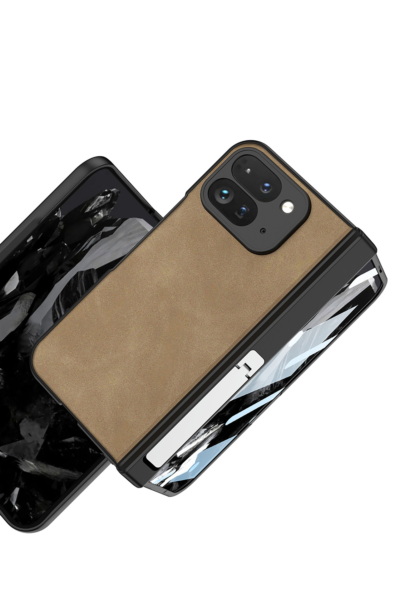 Compatible Google Pixel 9 Pro Fold phone case, vegan leather, magnetic hinge, stand, full-coverage protective case.