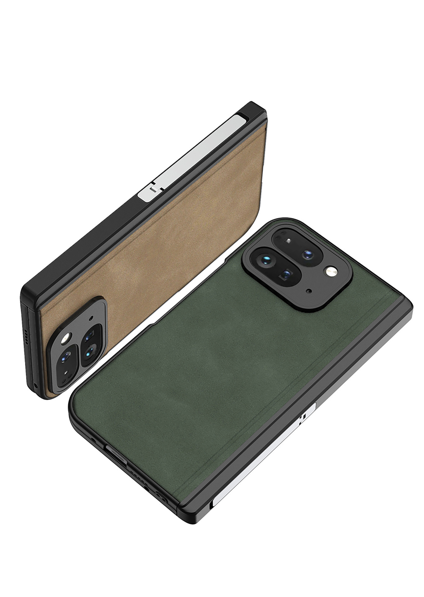 Compatible Google Pixel 9 Pro Fold phone case, vegan leather, magnetic hinge, stand, full-coverage protective case.