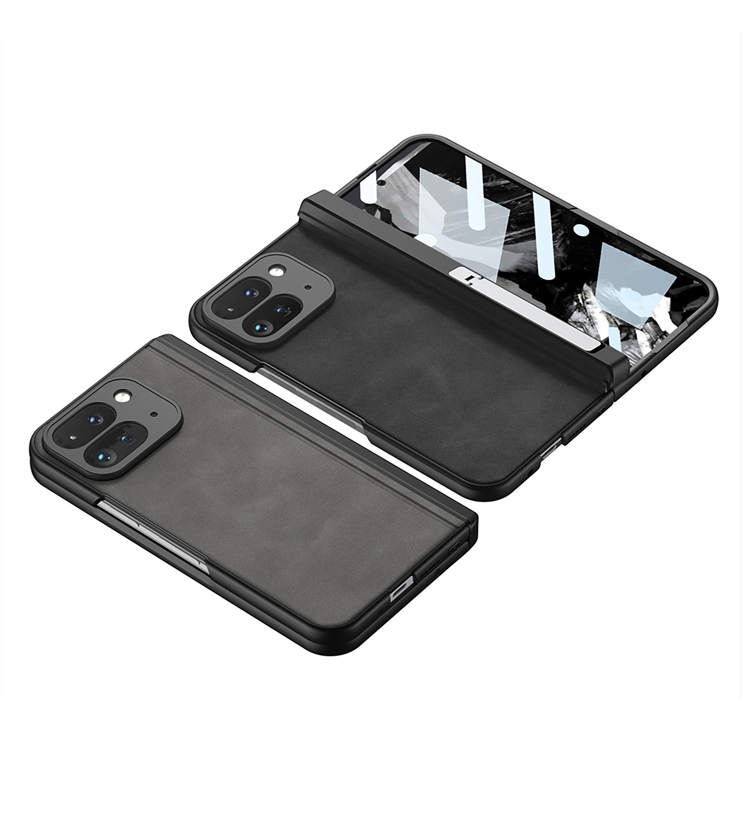 Compatible Google Pixel 9 Pro Fold phone case, vegan leather, magnetic hinge, stand, full-coverage protective case.