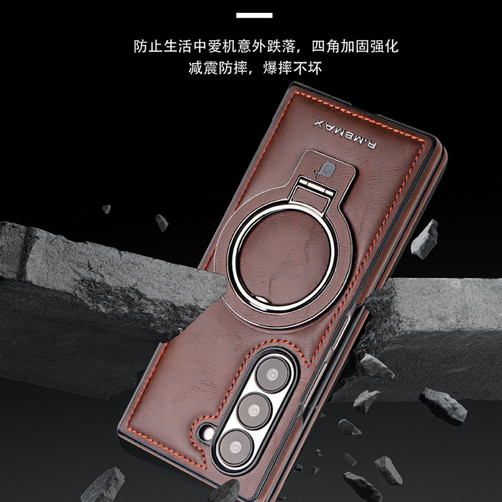 Compatible with Samsung Z Fold7/6/5 phone case, 4/3 ring holder, magnetic wireless charging, foldable screen protective case