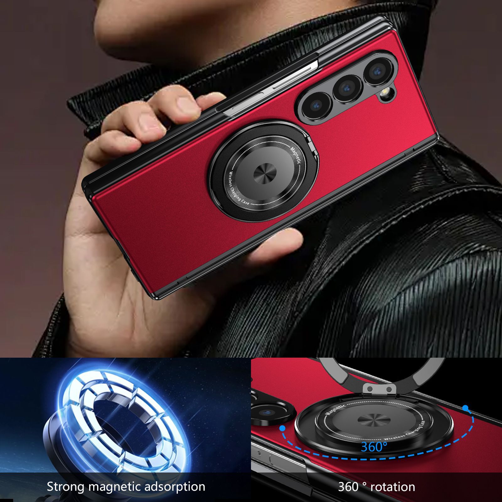 Compatible with Samsung Z Fold 8/7 phone case, 6/5 magnetic rotating stand, 4/3 full-coverage drop-proof protective case.