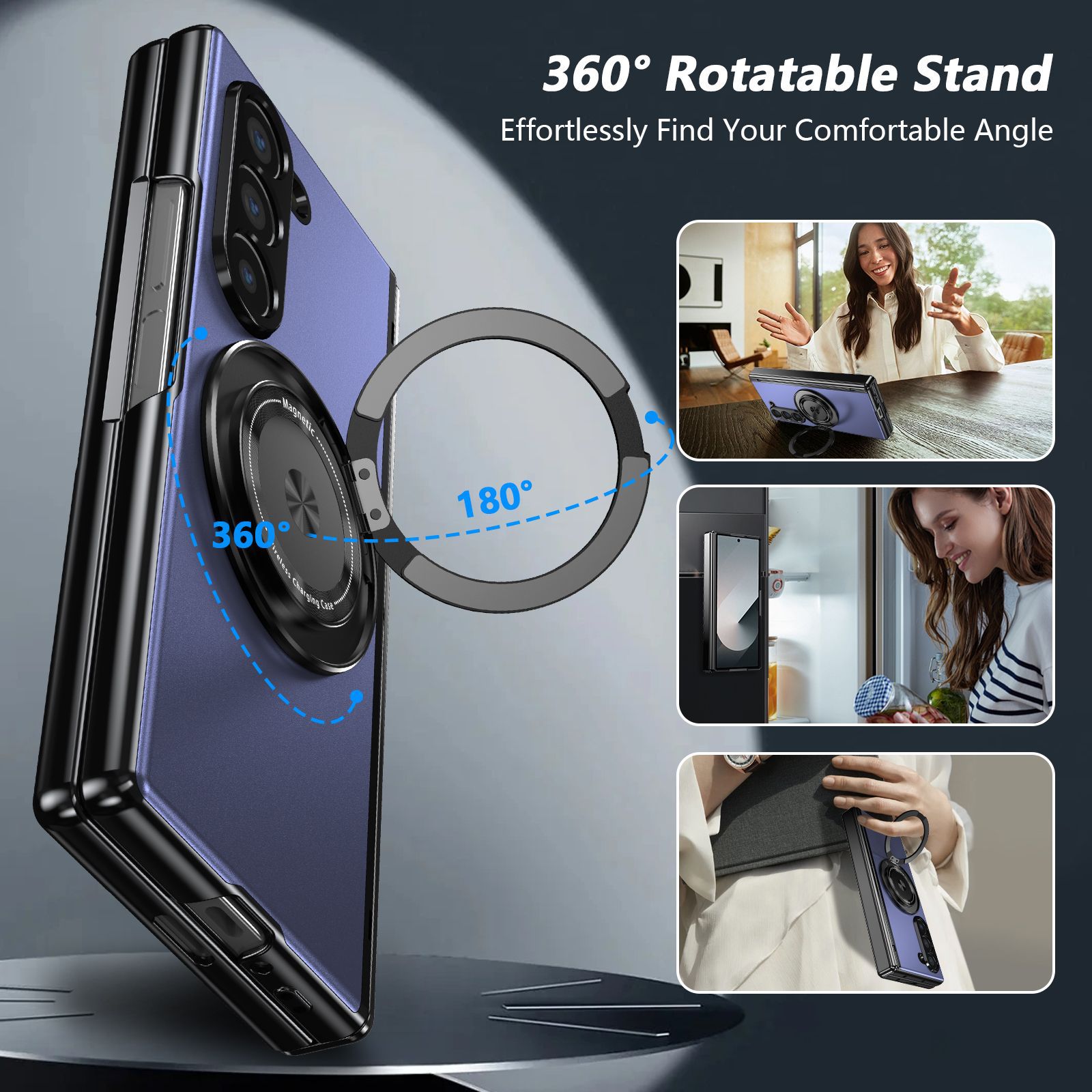 Compatible with Samsung Z Fold 8/7 phone case, 6/5 magnetic rotating stand, 4/3 full-coverage drop-proof protective case.