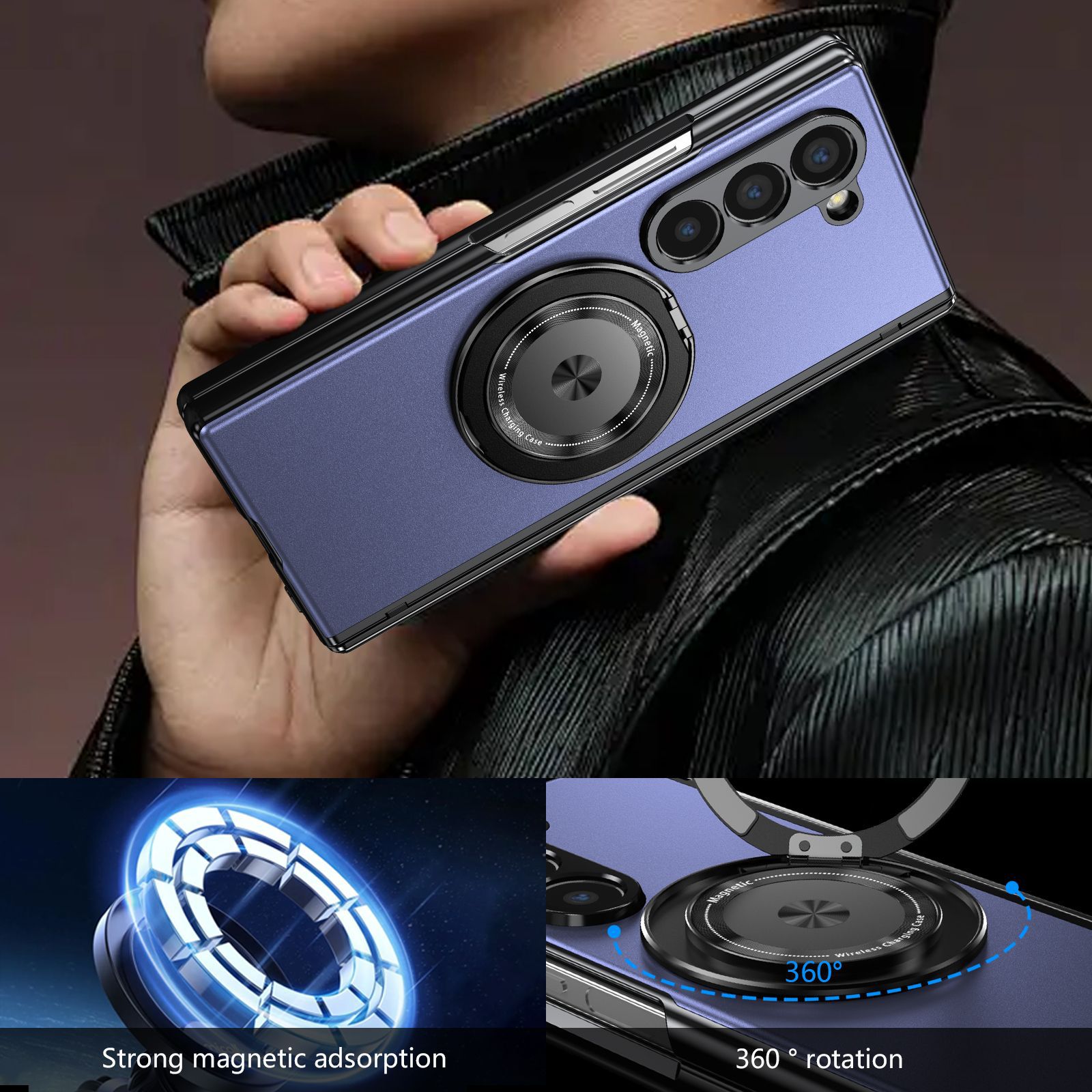 Compatible with Samsung Z Fold 8/7 phone case, 6/5 magnetic rotating stand, 4/3 full-coverage drop-proof protective case.