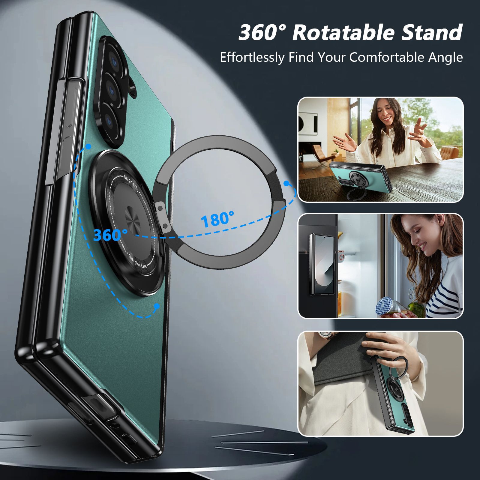 Compatible with Samsung Z Fold 8/7 phone case, 6/5 magnetic rotating stand, 4/3 full-coverage drop-proof protective case.