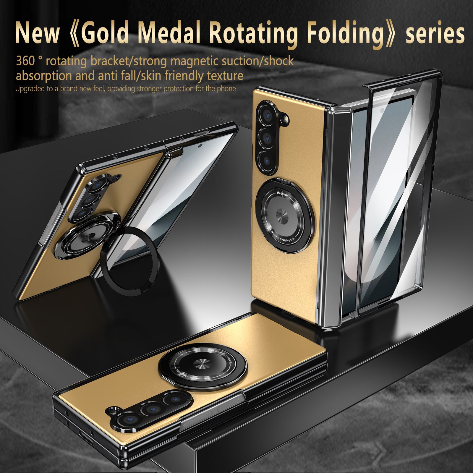 Compatible with Samsung Z Fold 8/7 phone case, 6/5 magnetic rotating stand, 4/3 full-coverage drop-proof protective case.