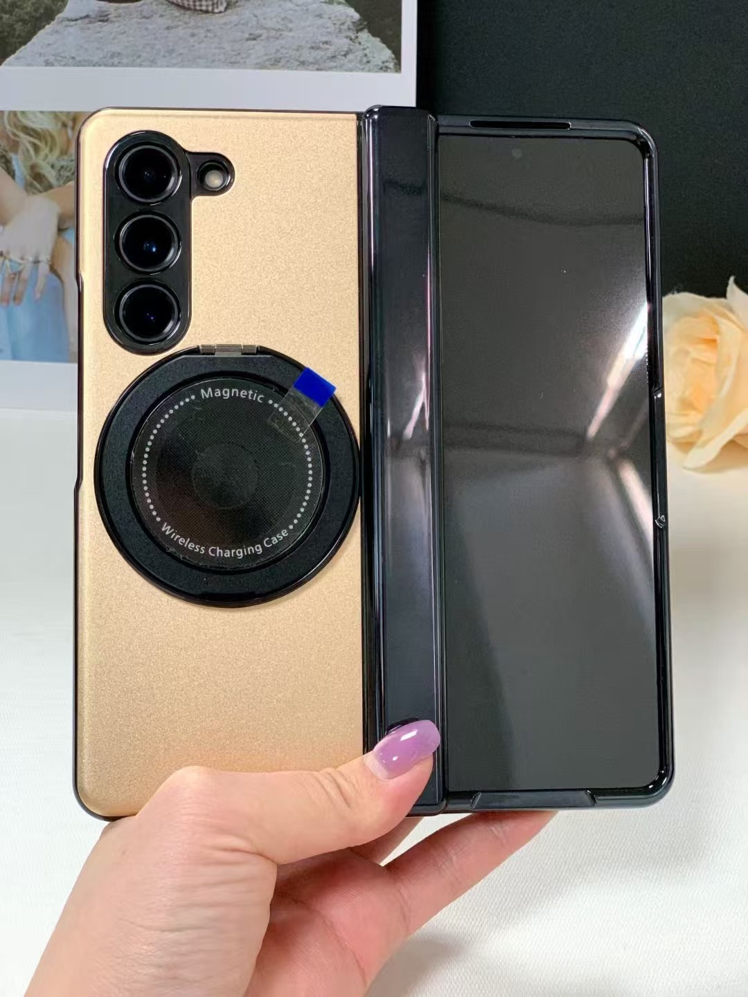 Compatible with Samsung Z Fold 8/7 phone case, 6/5 magnetic rotating stand, 4/3 full-coverage drop-proof protective case.