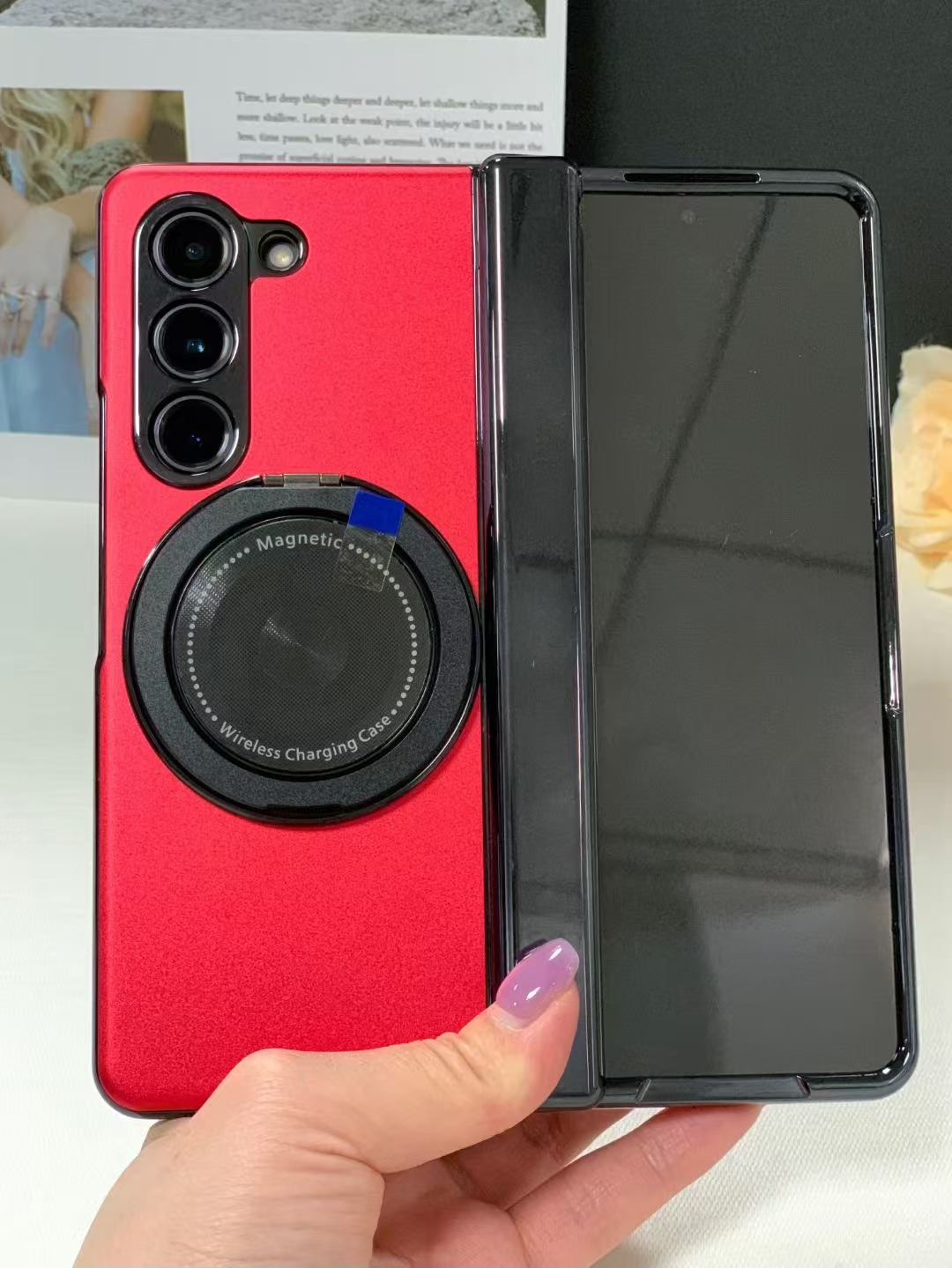 Compatible with Samsung Z Fold 8/7 phone case, 6/5 magnetic rotating stand, 4/3 full-coverage drop-proof protective case.
