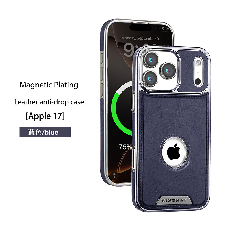 Compatible with Apple 17 Pro Max phone case, 16 Plus inner magnetic card holder, 15 Pro exposed brand business leather case