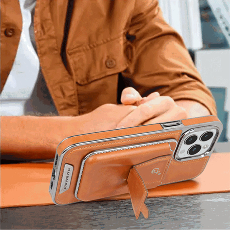 Compatible with Apple 17 Pro Max phone case, 16 Plus inner magnetic card holder, 15 Pro exposed brand business leather case