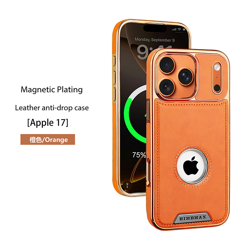Compatible with Apple 17 Pro Max phone case, 16 Plus inner magnetic card holder, 15 Pro exposed brand business leather case
