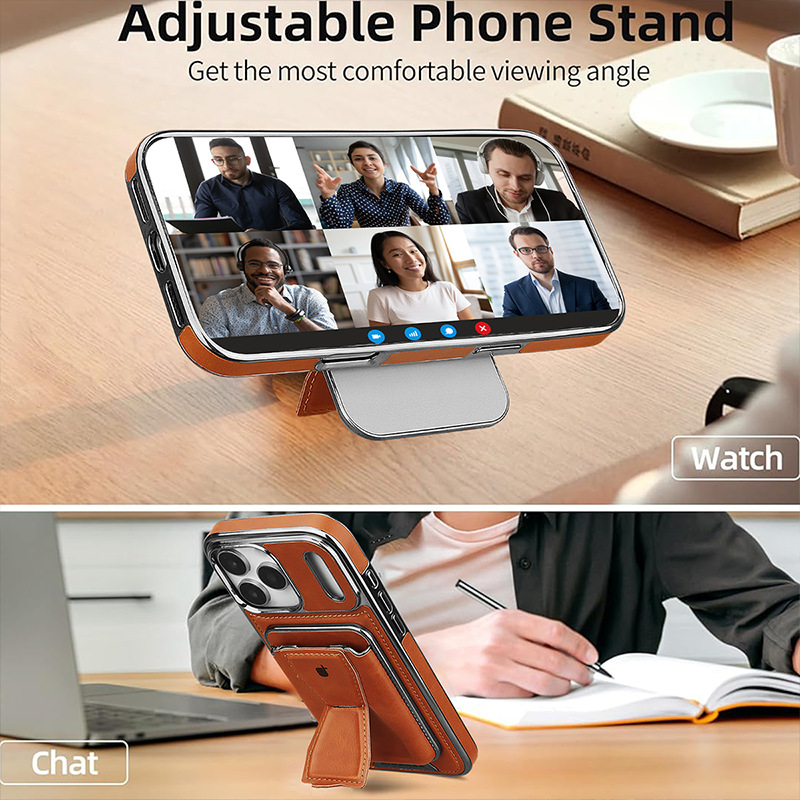 Compatible with Apple 17 Pro Max phone case, 16 Plus inner magnetic card holder, 15 Pro exposed brand business leather case