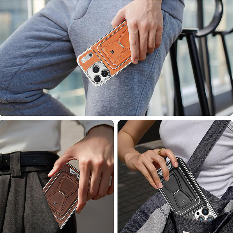 Compatible with Apple 17 Pro Max phone case, 16 Plus inner magnetic card holder, 15 Pro exposed brand business leather case