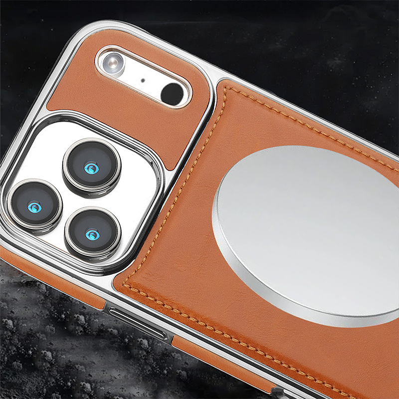 Compatible with Apple 17 Pro Max phone case, 16 Plus inner magnetic card holder, 15 Pro exposed brand business leather case
