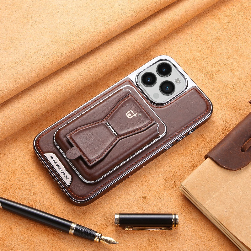 Compatible with Apple 17 Pro Max phone case, 16 Plus inner magnetic card holder, 15 Pro exposed brand business leather case