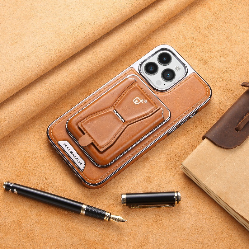 Compatible with Apple 17 Pro Max phone case, 16 Plus inner magnetic card holder, 15 Pro exposed brand business leather case