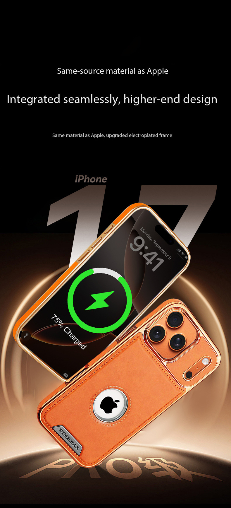 Compatible with Apple 17 Pro Max phone case, 16 Plus inner magnetic card holder, 15 Pro exposed brand business leather case