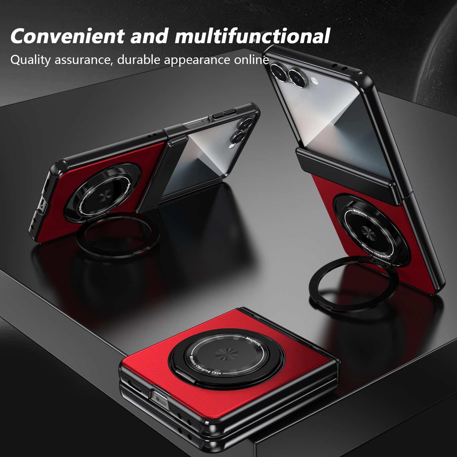 Compatible with Samsung Z Flip 8/7 phone case, 6/5 wireless charging, magnetic traction, rotating stand, 4/3 full-coverage protection.