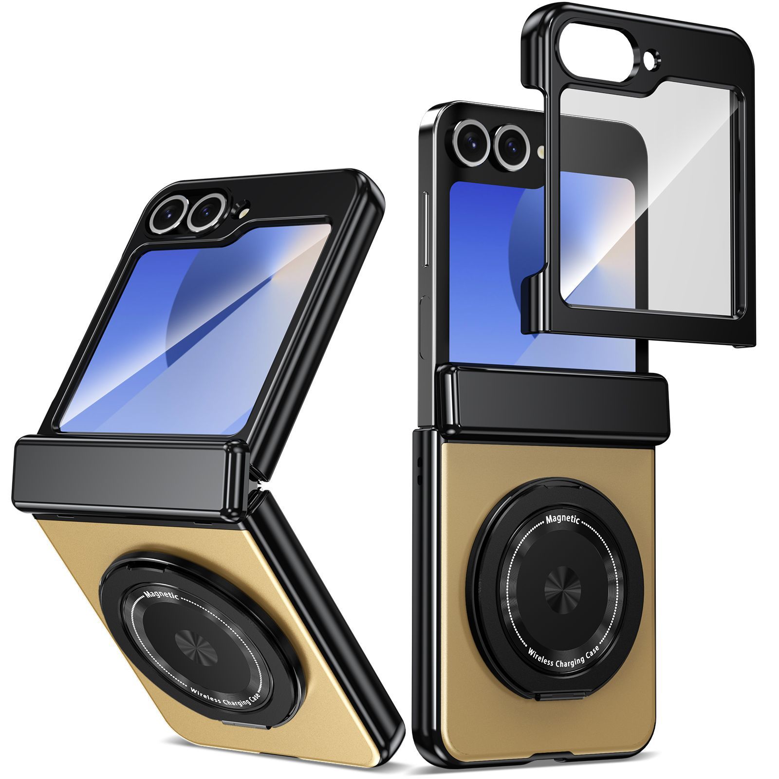 Compatible with Samsung Z Flip 8/7 phone case, 6/5 wireless charging, magnetic traction, rotating stand, 4/3 full-coverage protection.