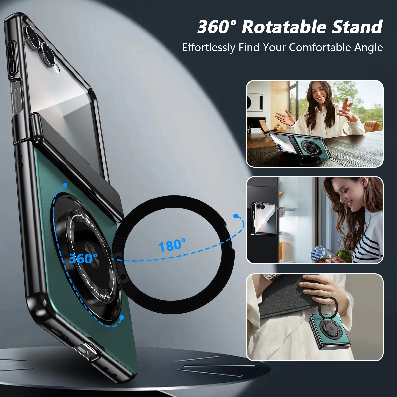 Compatible with Samsung Z Flip 8/7 phone case, 6/5 wireless charging, magnetic traction, rotating stand, 4/3 full-coverage protection.
