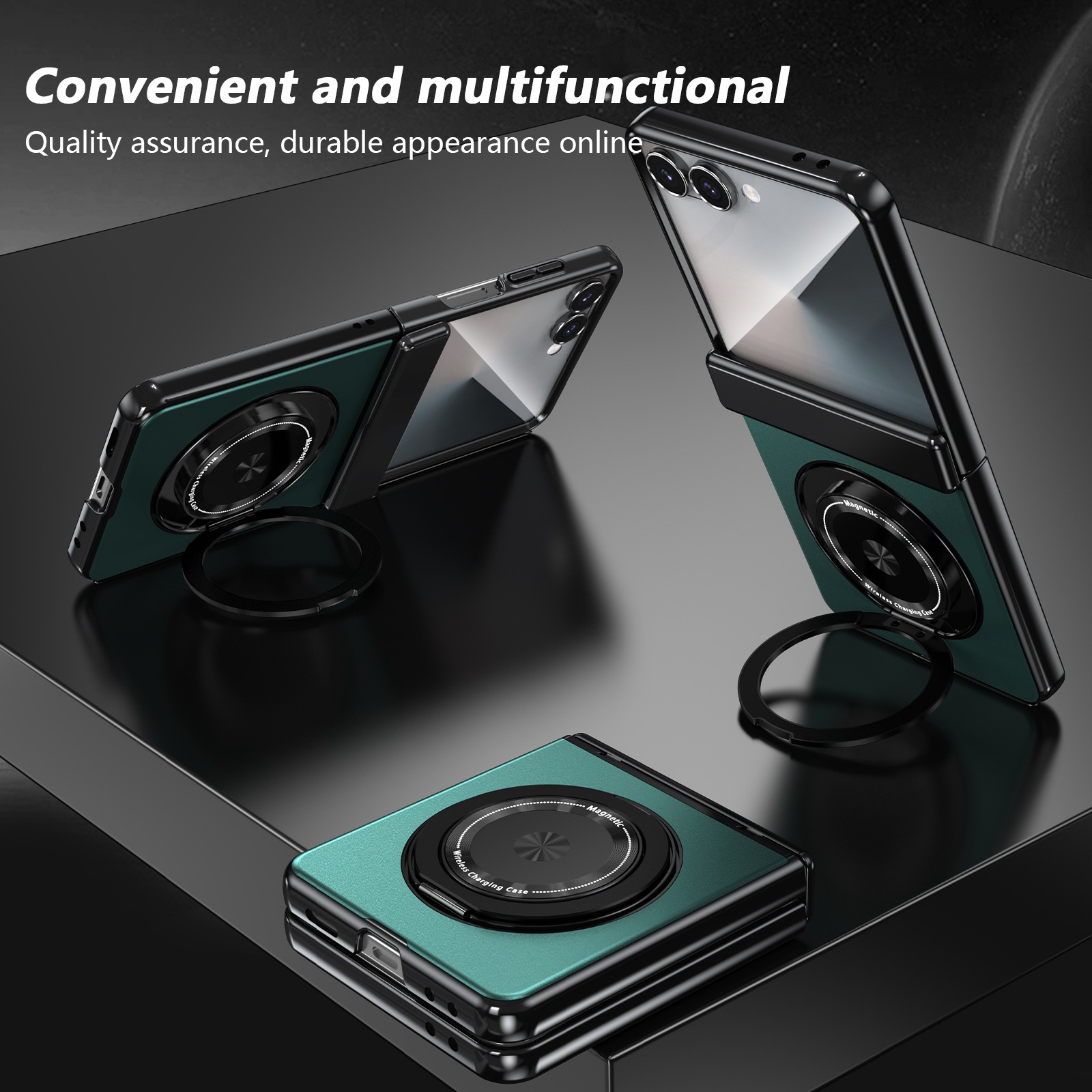 Compatible with Samsung Z Flip 8/7 phone case, 6/5 wireless charging, magnetic traction, rotating stand, 4/3 full-coverage protection.