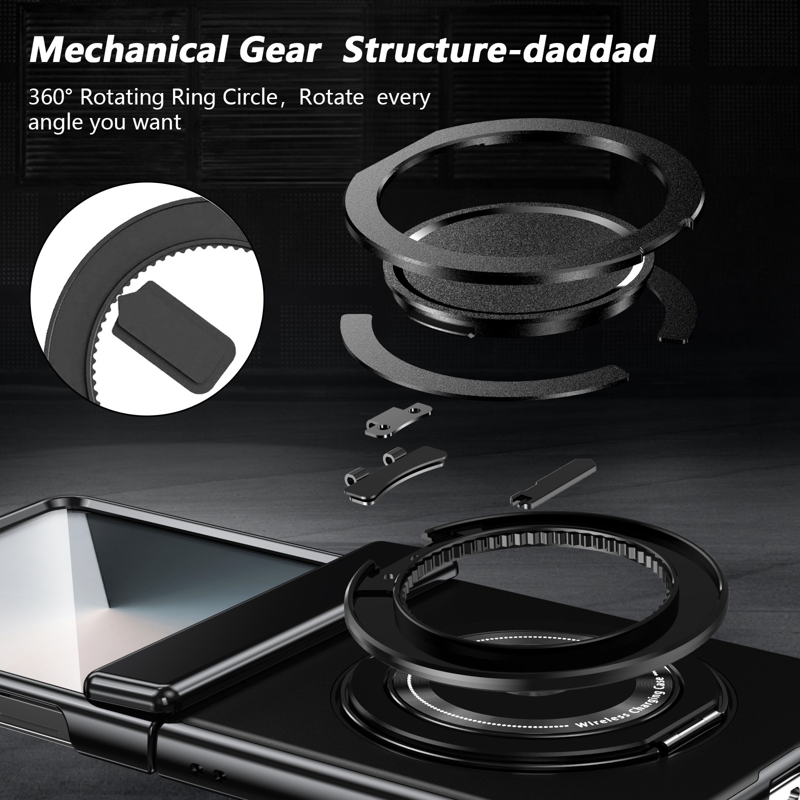 Compatible with Samsung Z Flip 8/7 phone case, 6/5 wireless charging, magnetic traction, rotating stand, 4/3 full-coverage protection.