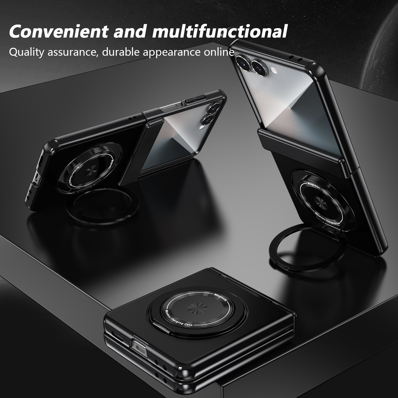 Compatible with Samsung Z Flip 8/7 phone case, 6/5 wireless charging, magnetic traction, rotating stand, 4/3 full-coverage protection.