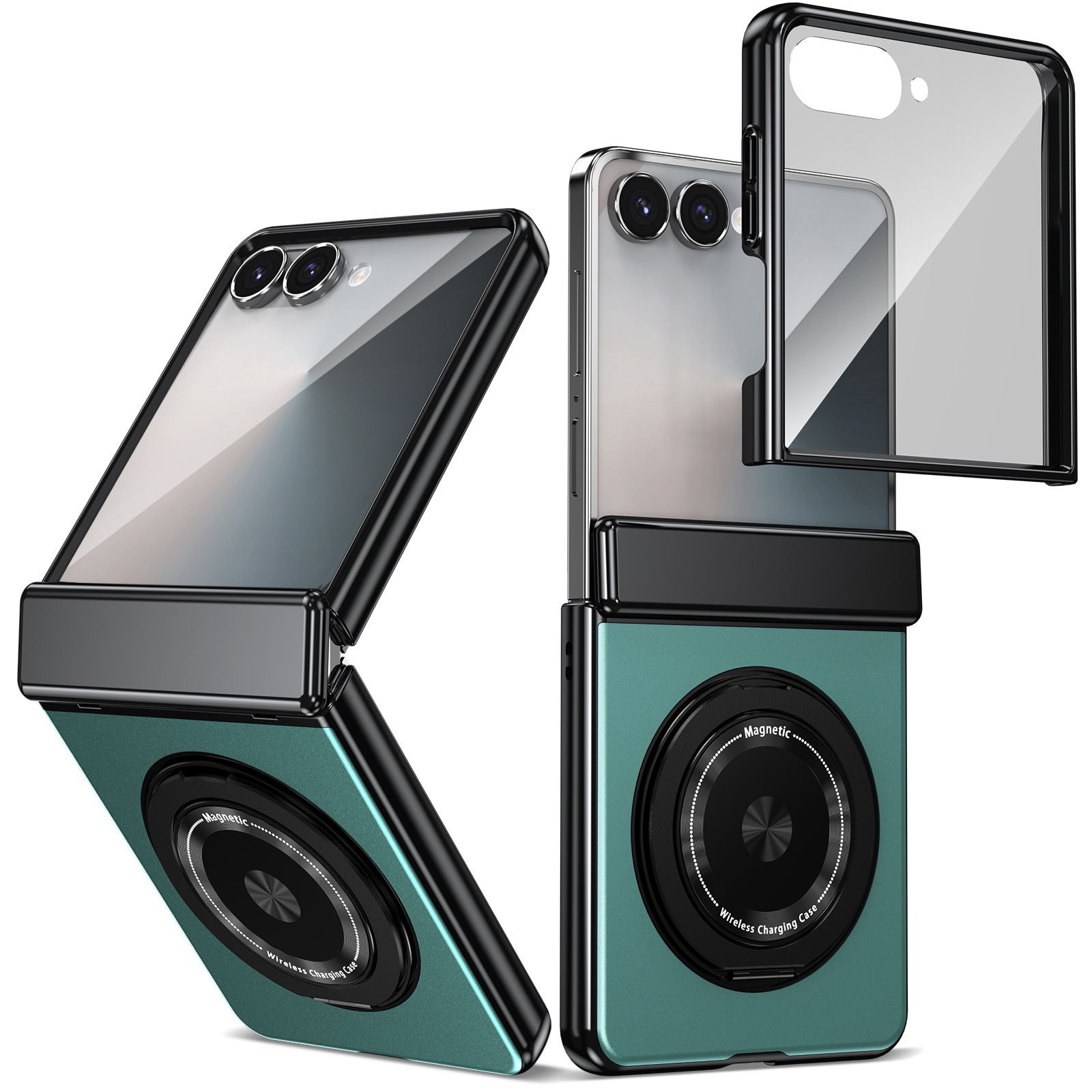 Compatible with Samsung Z Flip 8/7 phone case, 6/5 wireless charging, magnetic traction, rotating stand, 4/3 full-coverage protection.