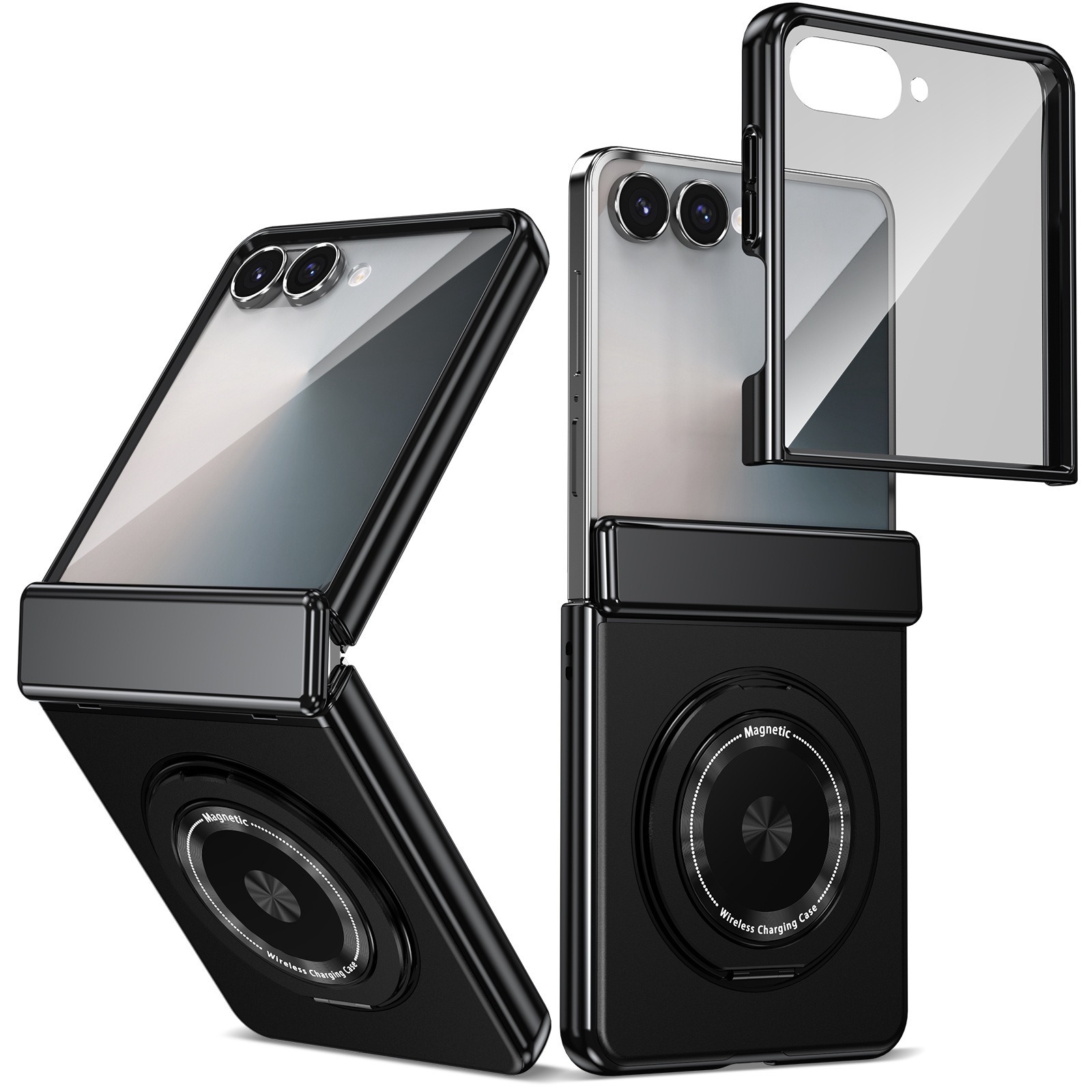 Compatible with Samsung Z Flip 8/7 phone case, 6/5 wireless charging, magnetic traction, rotating stand, 4/3 full-coverage protection.