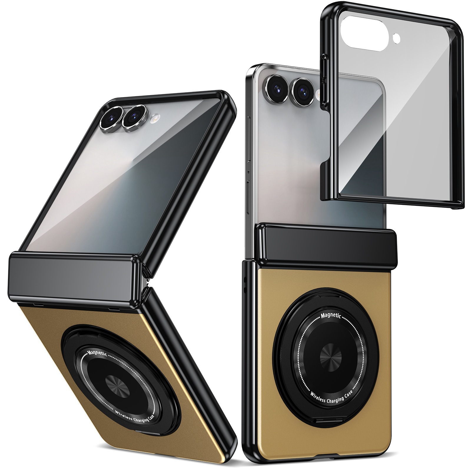 Compatible with Samsung Z Flip 8/7 phone case, 6/5 wireless charging, magnetic traction, rotating stand, 4/3 full-coverage protection.