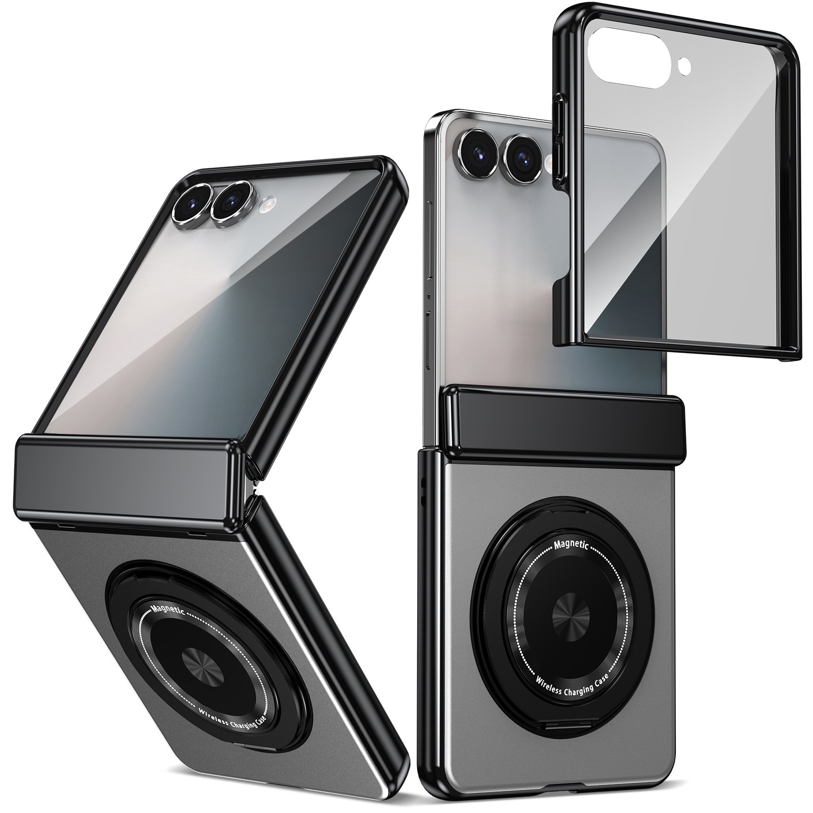 Compatible with Samsung Z Flip 8/7 phone case, 6/5 wireless charging, magnetic traction, rotating stand, 4/3 full-coverage protection.
