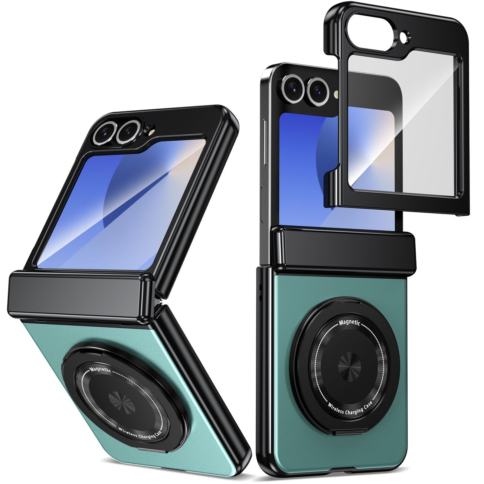 Compatible with Samsung Z Flip 8/7 phone case, 6/5 wireless charging, magnetic traction, rotating stand, 4/3 full-coverage protection.