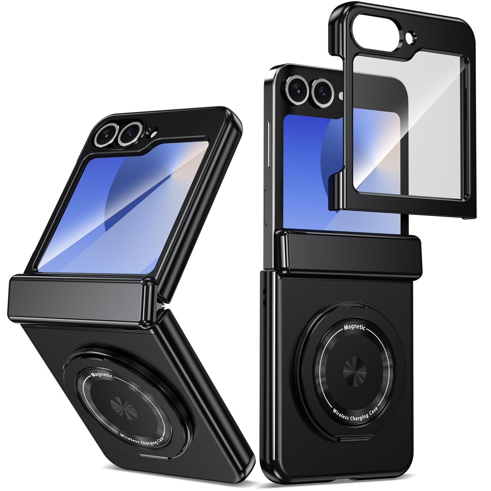 Compatible with Samsung Z Flip 8/7 phone case, 6/5 wireless charging, magnetic traction, rotating stand, 4/3 full-coverage protection.