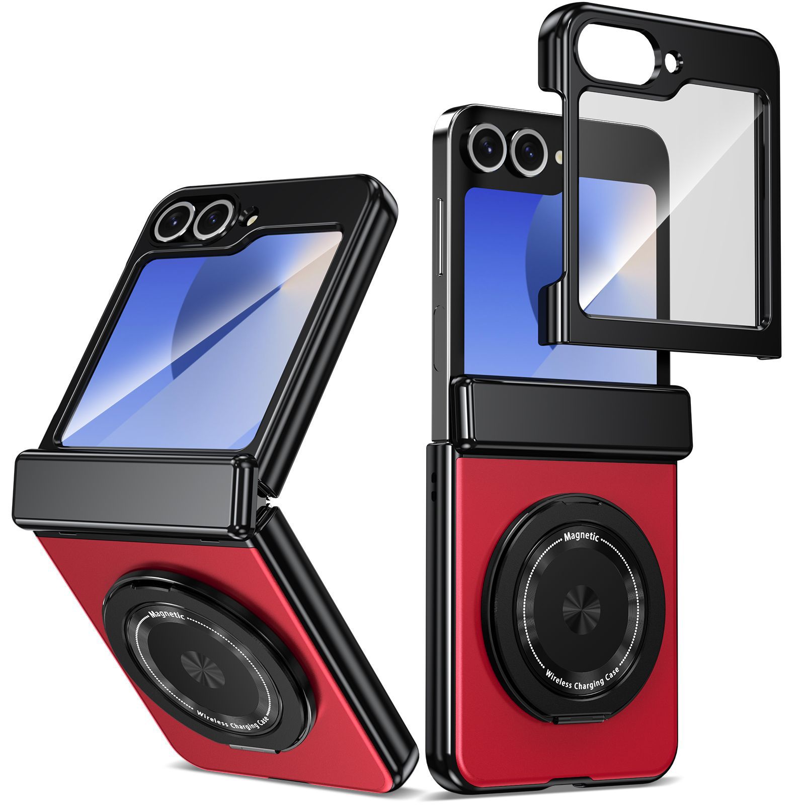 Compatible with Samsung Z Flip 8/7 phone case, 6/5 wireless charging, magnetic traction, rotating stand, 4/3 full-coverage protection.