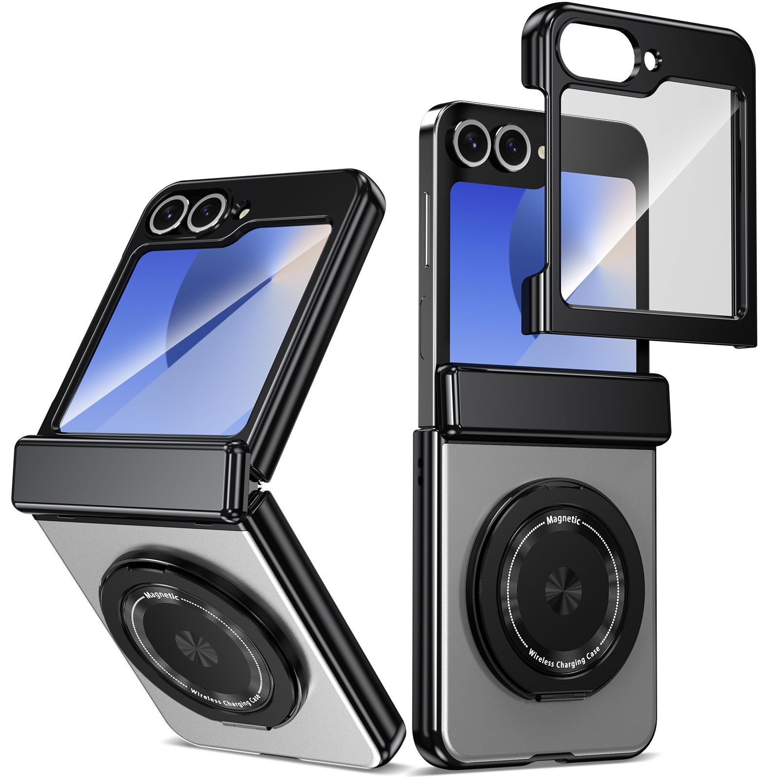 Compatible with Samsung Z Flip 8/7 phone case, 6/5 wireless charging, magnetic traction, rotating stand, 4/3 full-coverage protection.