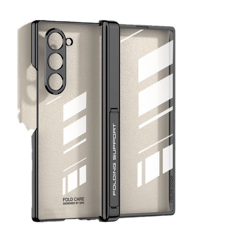 Samsung Z Fold6 phone case, transparent electroplated magnetic hinge stand, folding full-coverage protective case.