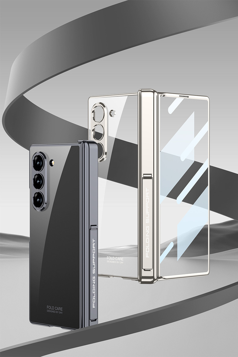 Samsung Z Fold6 phone case, transparent electroplated magnetic hinge stand, folding full-coverage protective case.