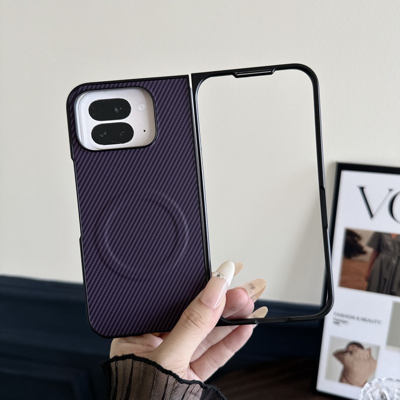 Compatible with Google Pixel 10 Pro Fold phone case, 9Fold carbon fiber textured foldable screen protective case with built-in ring.