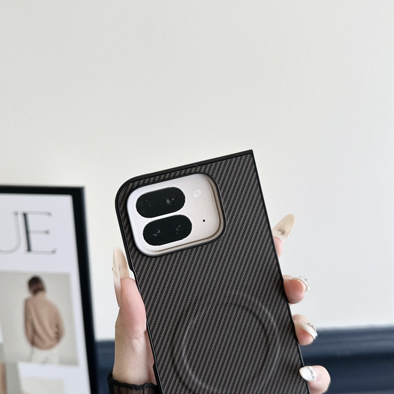 Compatible with Google Pixel 10 Pro Fold phone case, 9Fold carbon fiber textured foldable screen protective case with built-in ring.
