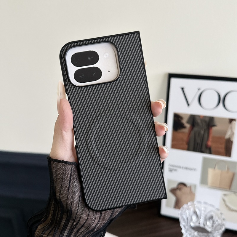 Compatible with Google Pixel 10 Pro Fold phone case, 9Fold carbon fiber textured foldable screen protective case with built-in ring.