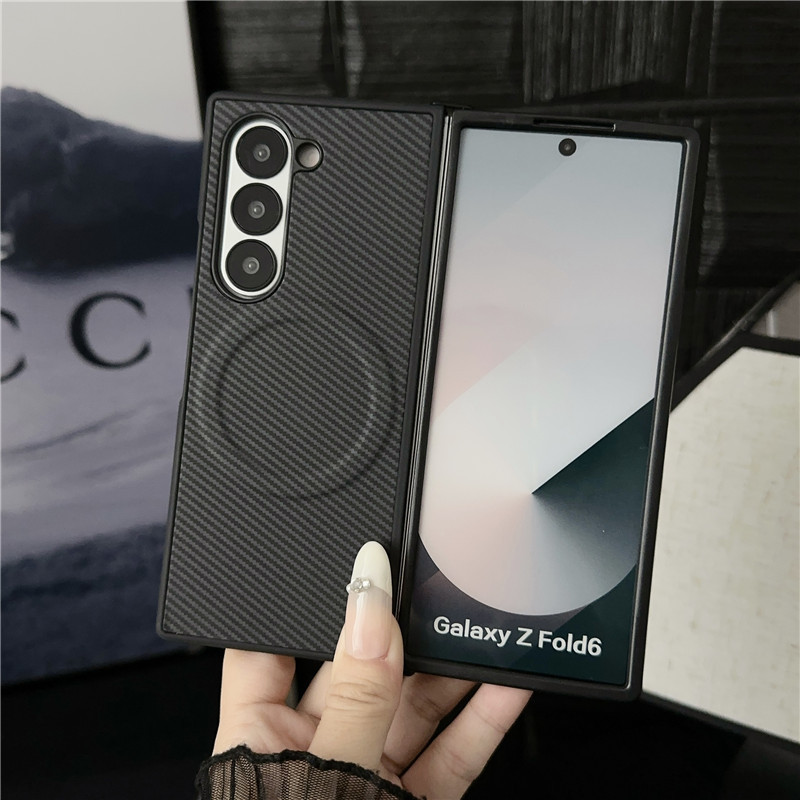 Compatible with Samsung Z Fold7/6/5 phone case, Flip7/6/5 with built-in magnetic ring, 4/3 carbon fiber textured protective case