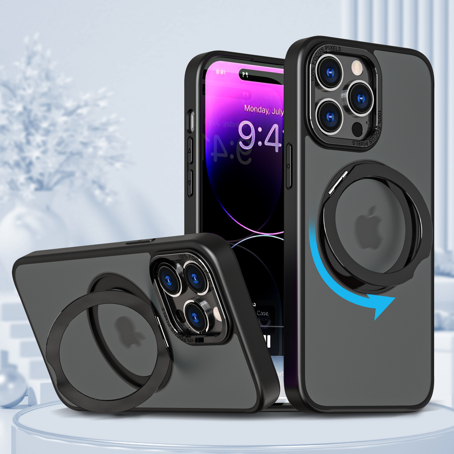 Compatible with Apple 17 Pro Max phone case 16/15 Plus magnetic 360° rotating stand 14 Pro protective case 13