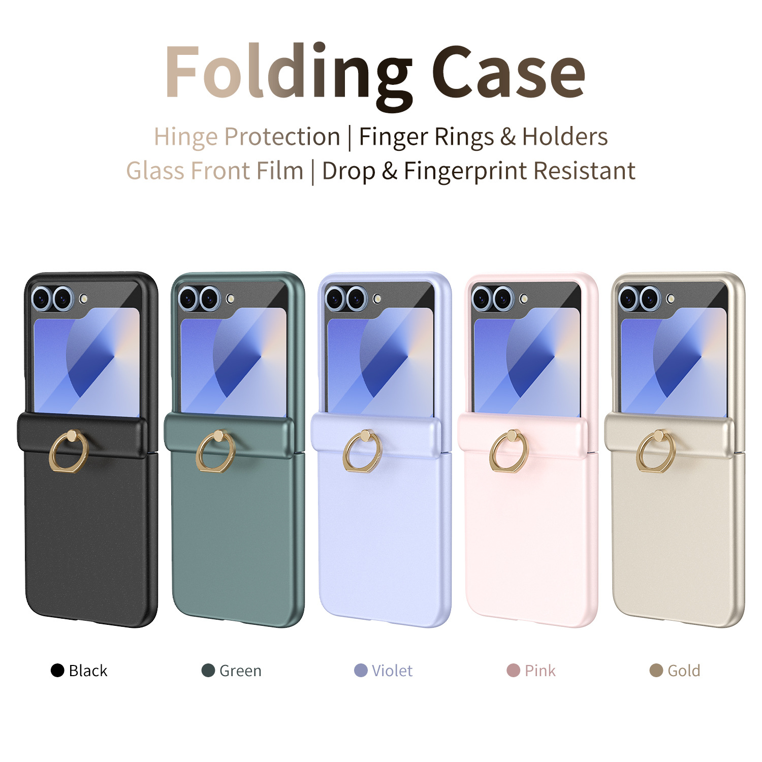 Compatible with Samsung Z Flip 8/7 phone case, 6/5 hinge, ring holder, full coverage, 4/3 drop protection case