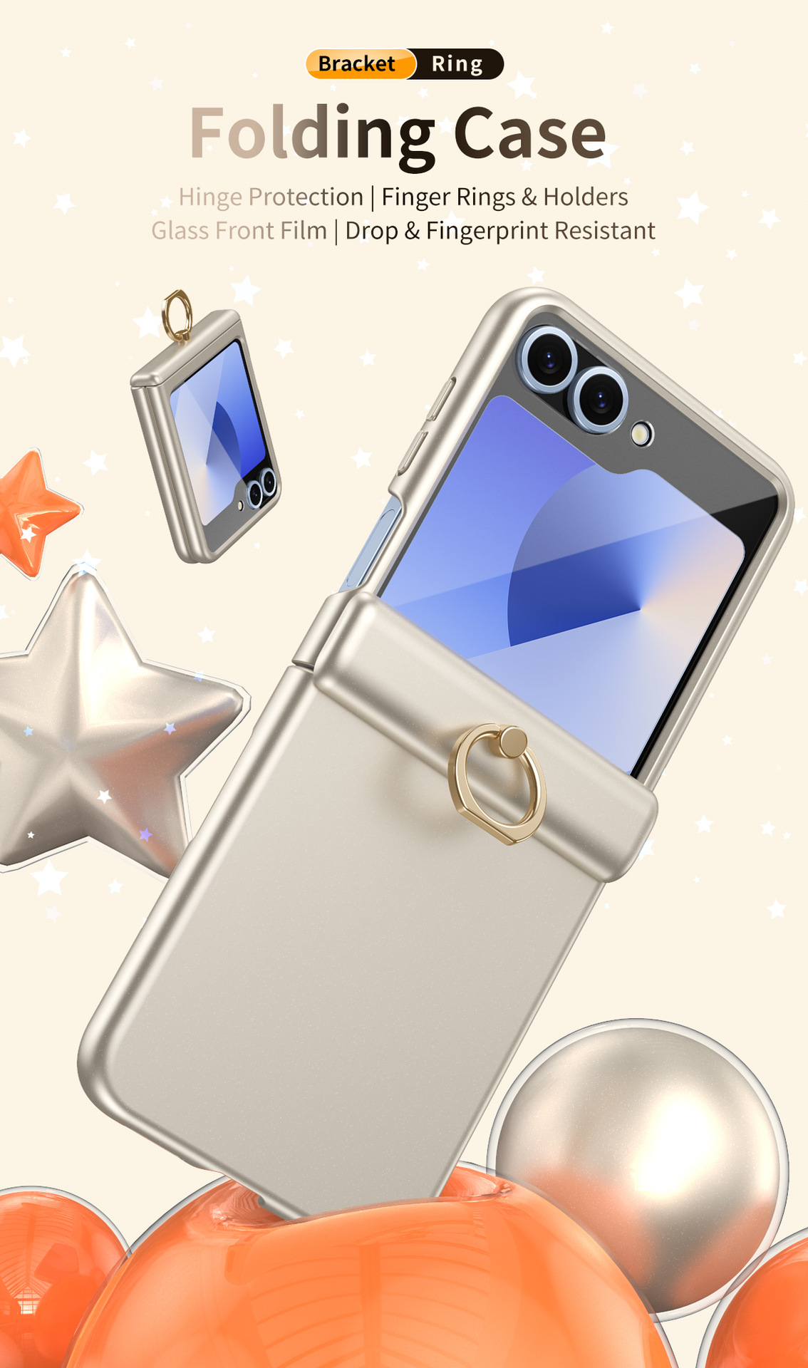 Compatible with Samsung Z Flip 8/7 phone case, 6/5 hinge, ring holder, full coverage, 4/3 drop protection case