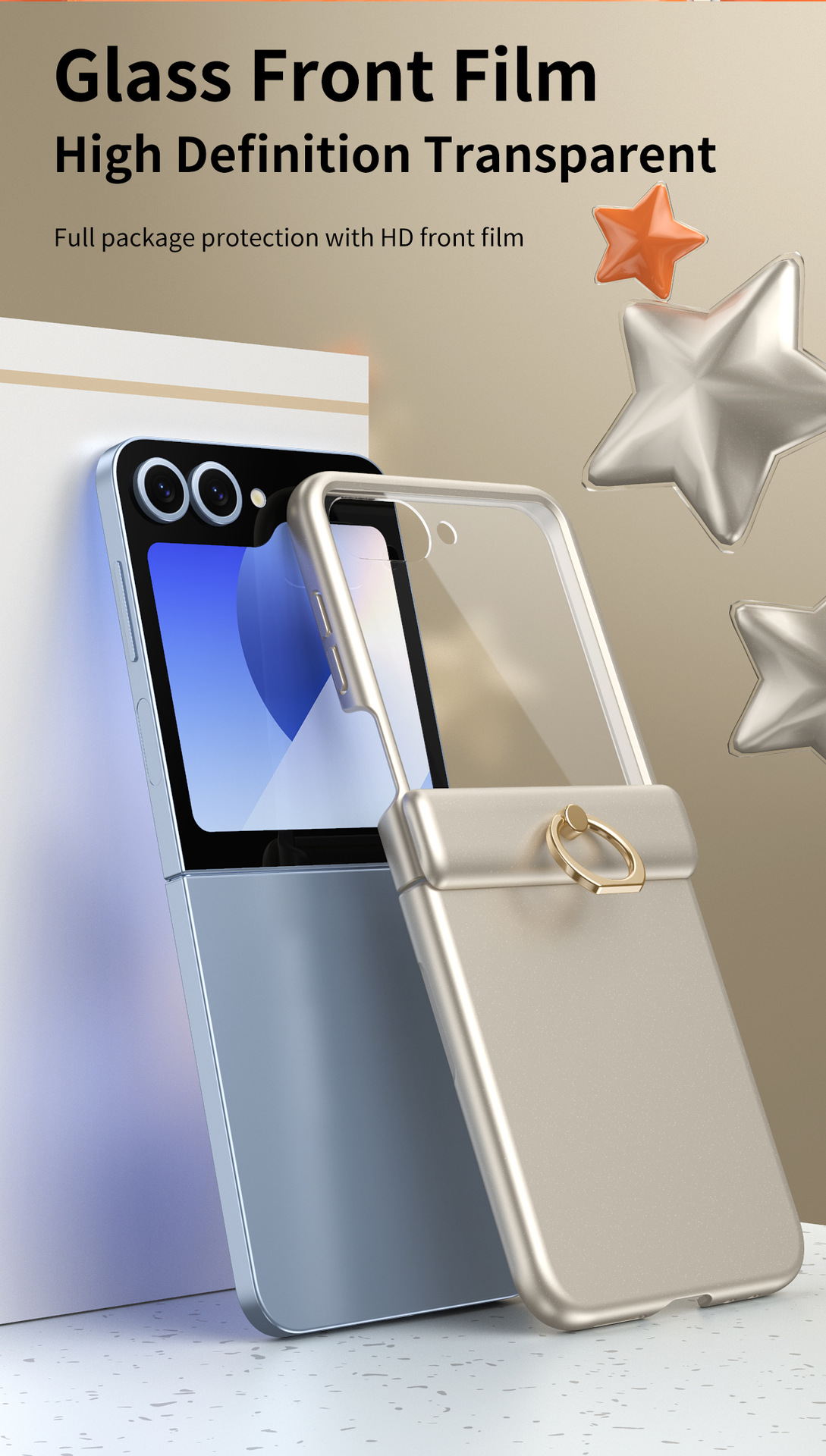 Compatible with Samsung Z Flip 8/7 phone case, 6/5 hinge, ring holder, full coverage, 4/3 drop protection case