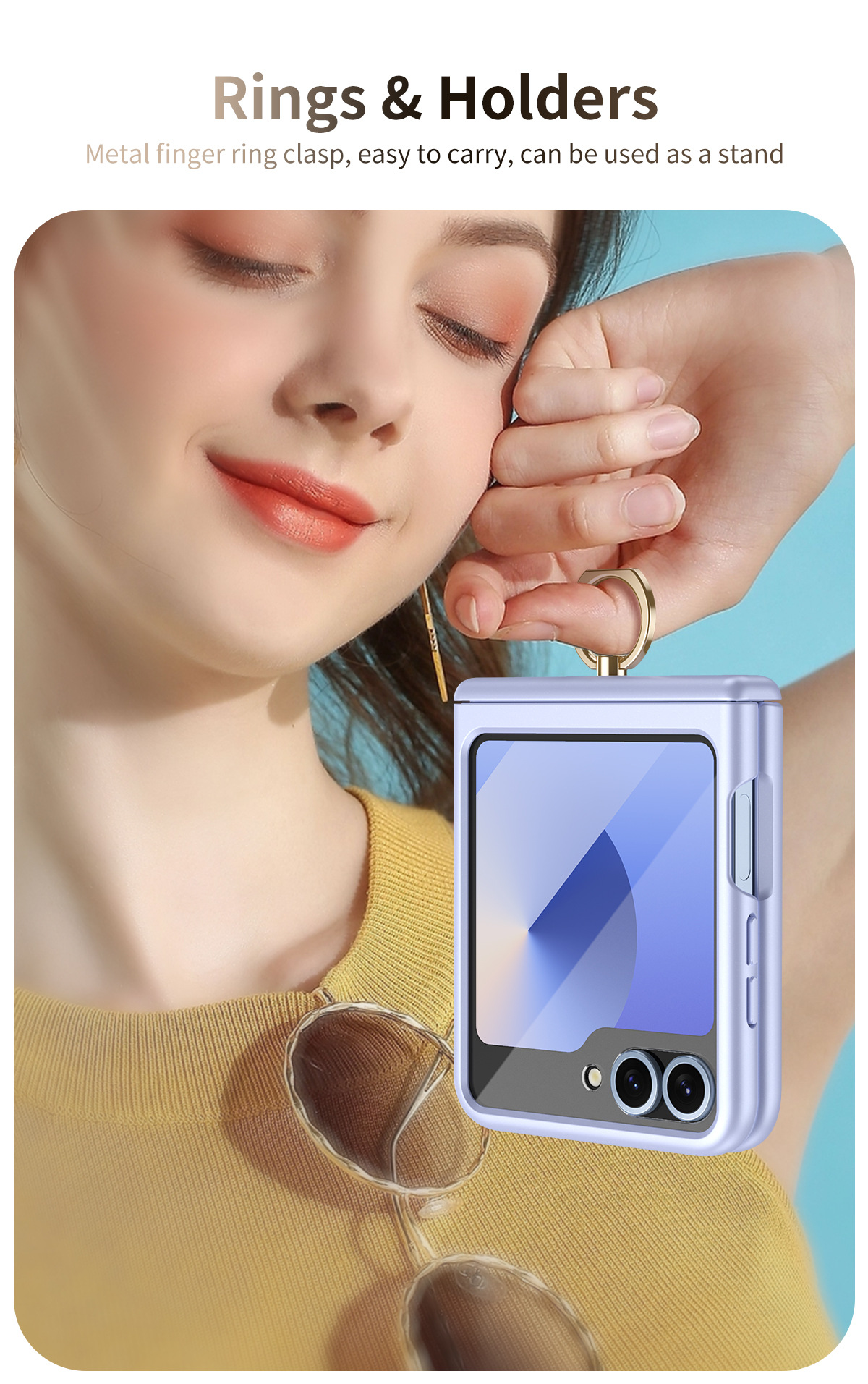 Compatible with Samsung Z Flip 8/7 phone case, 6/5 hinge, ring holder, full coverage, 4/3 drop protection case