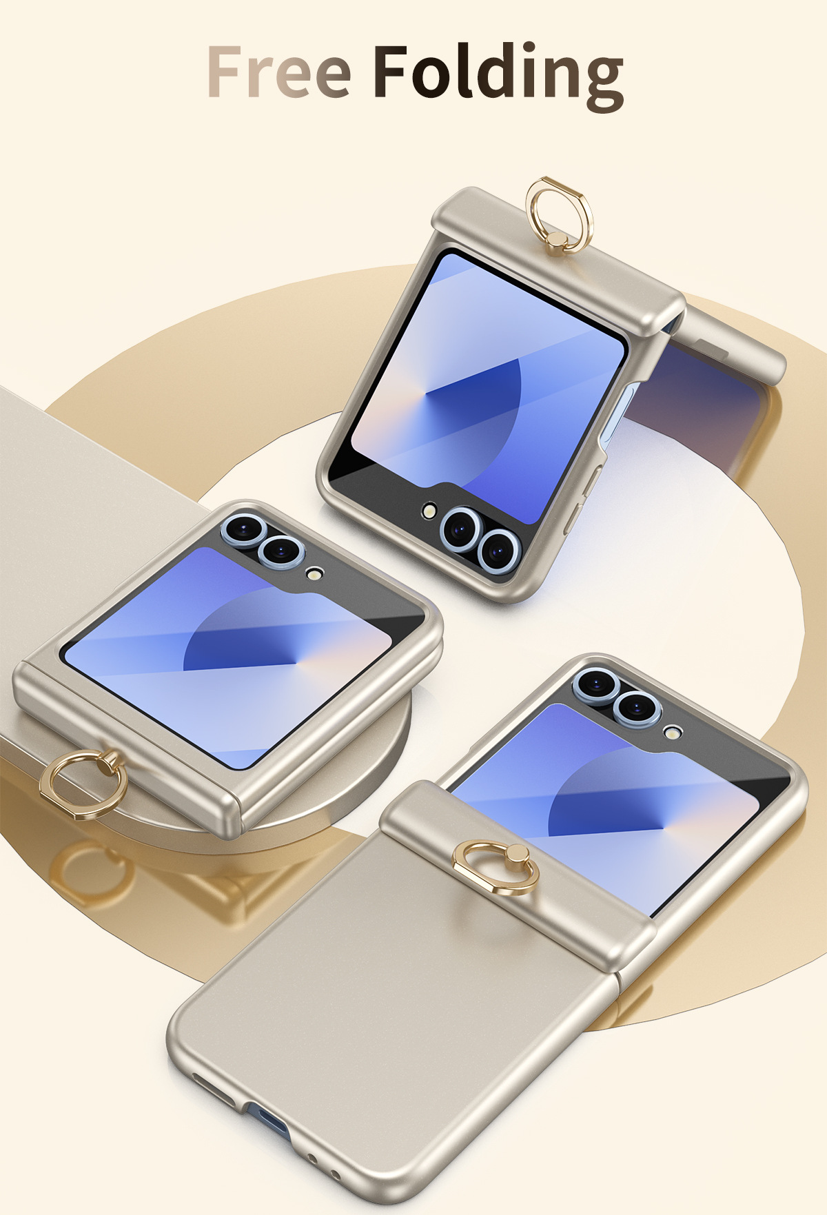 Compatible with Samsung Z Flip 8/7 phone case, 6/5 hinge, ring holder, full coverage, 4/3 drop protection case