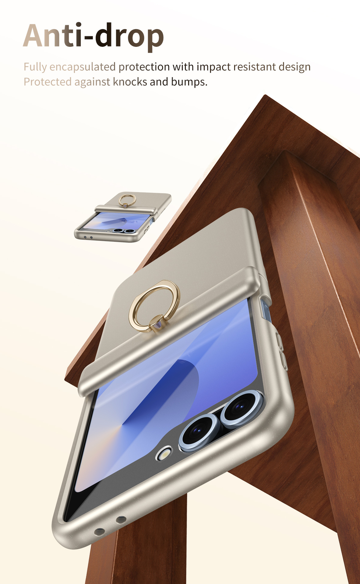Compatible with Samsung Z Flip 8/7 phone case, 6/5 hinge, ring holder, full coverage, 4/3 drop protection case